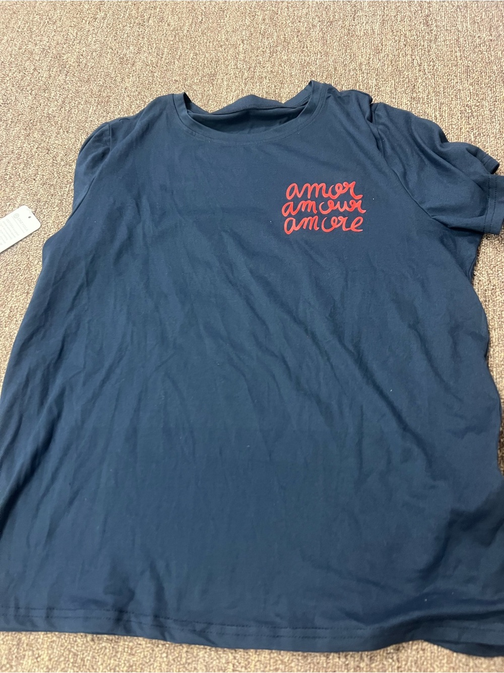 Navy Tee with Red Script 'Amor Amour Amore'